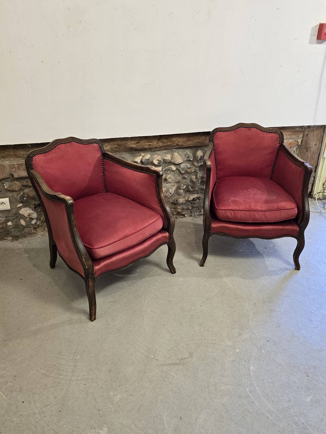Pair of Louis XV style bergere chairs