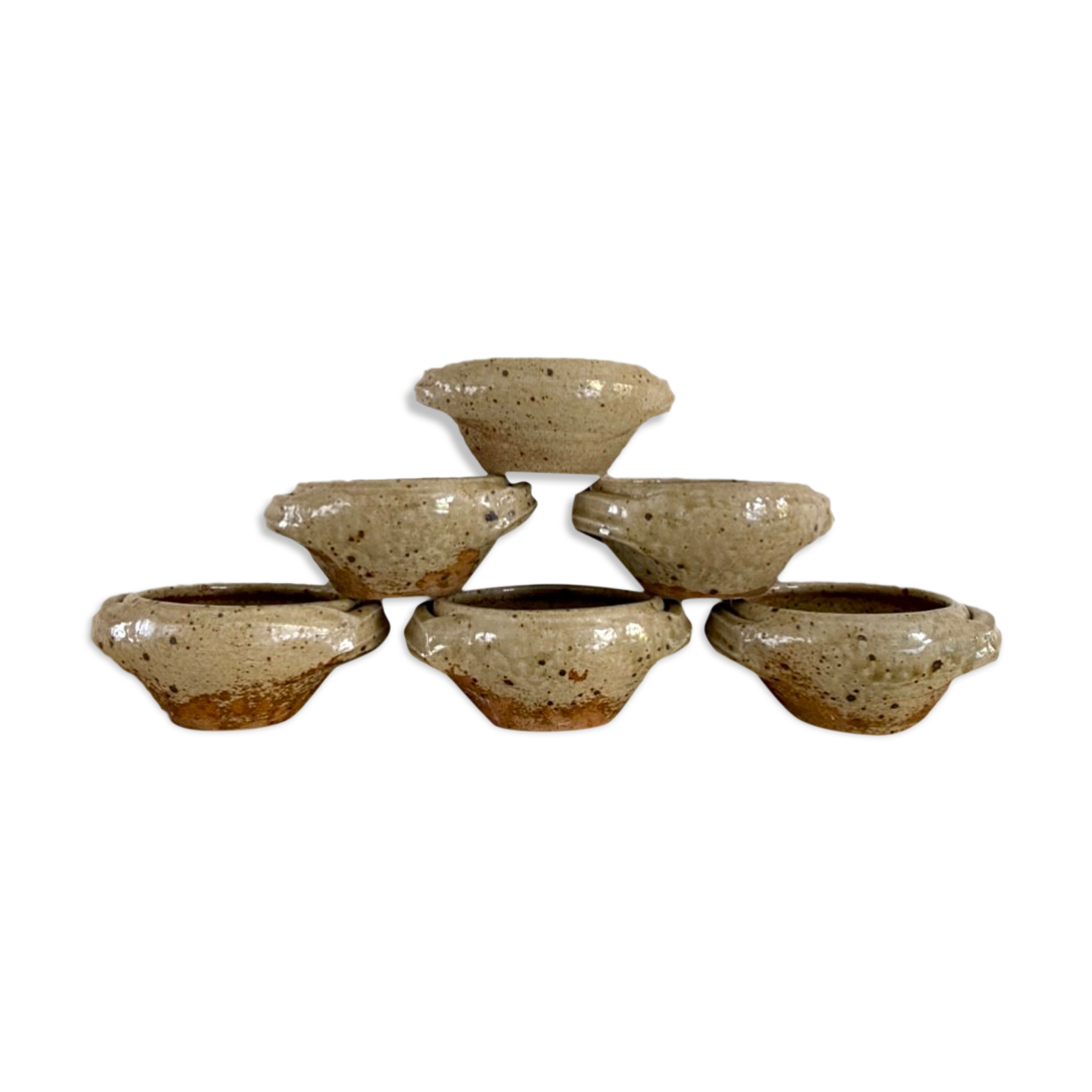 Six pyrite sandstone cups