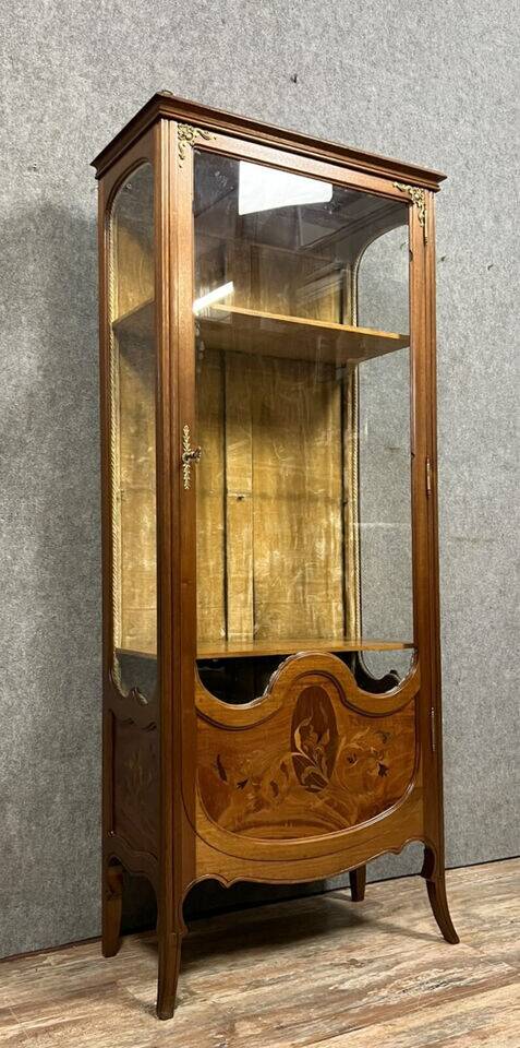After Majorelle: Art Nouveau period iris display case in late 19th century marquetry