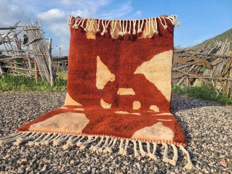 Terracotta and ecru Moroccan Mrirt rug 300x200 cm – abstract pattern
