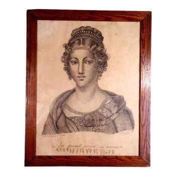 Portrait de jeune femme La grande parure dessin signé vers 1800-1830 57x46 cm SB