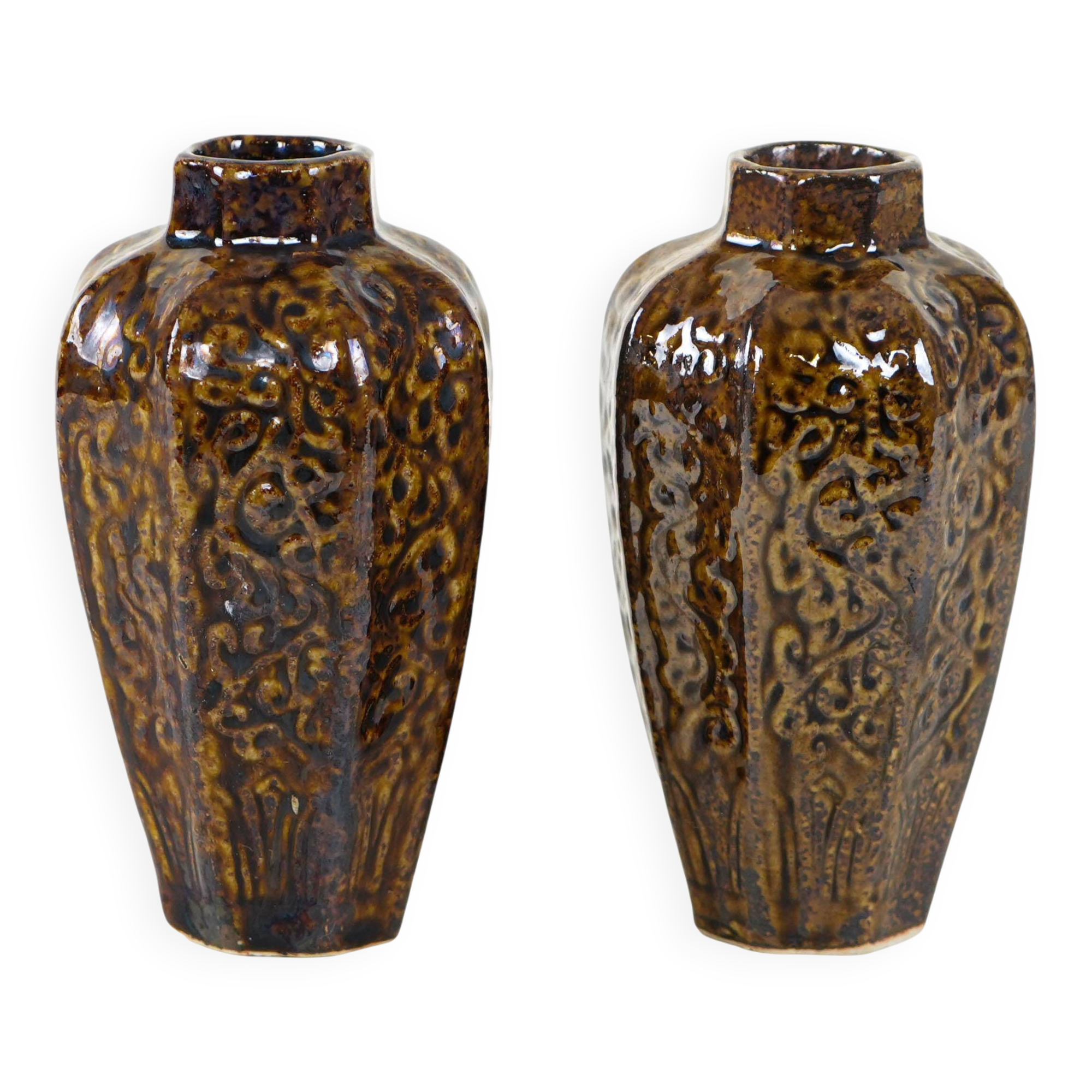 Set of brown ceramic vases, Danish design, 1960s, made in Denmark