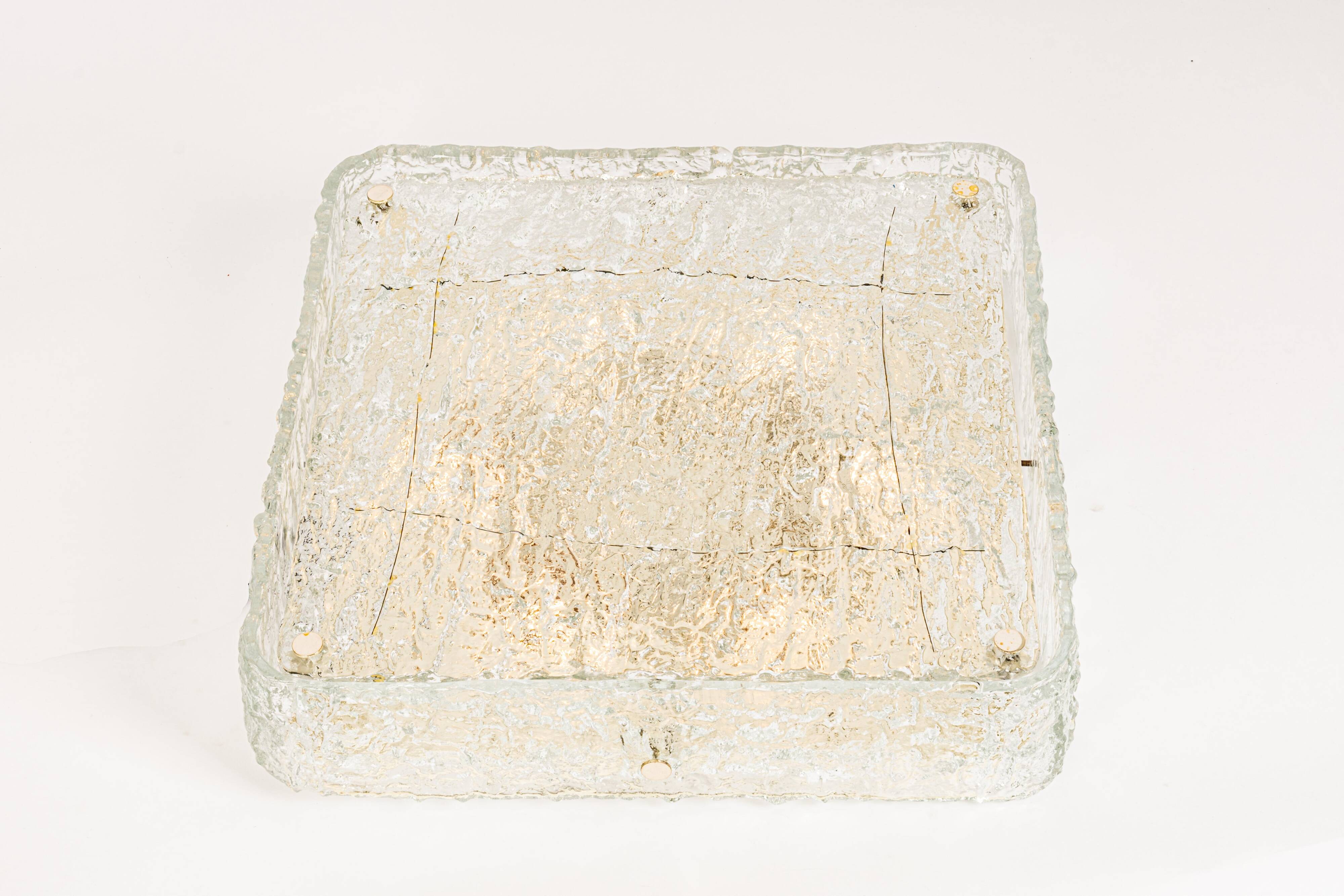 Square glass ice Murano ceiling light, Kaiser, Germany, 1970s