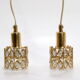 Two pendant lights in gilded brass and crystal, by Palwa, design 1960