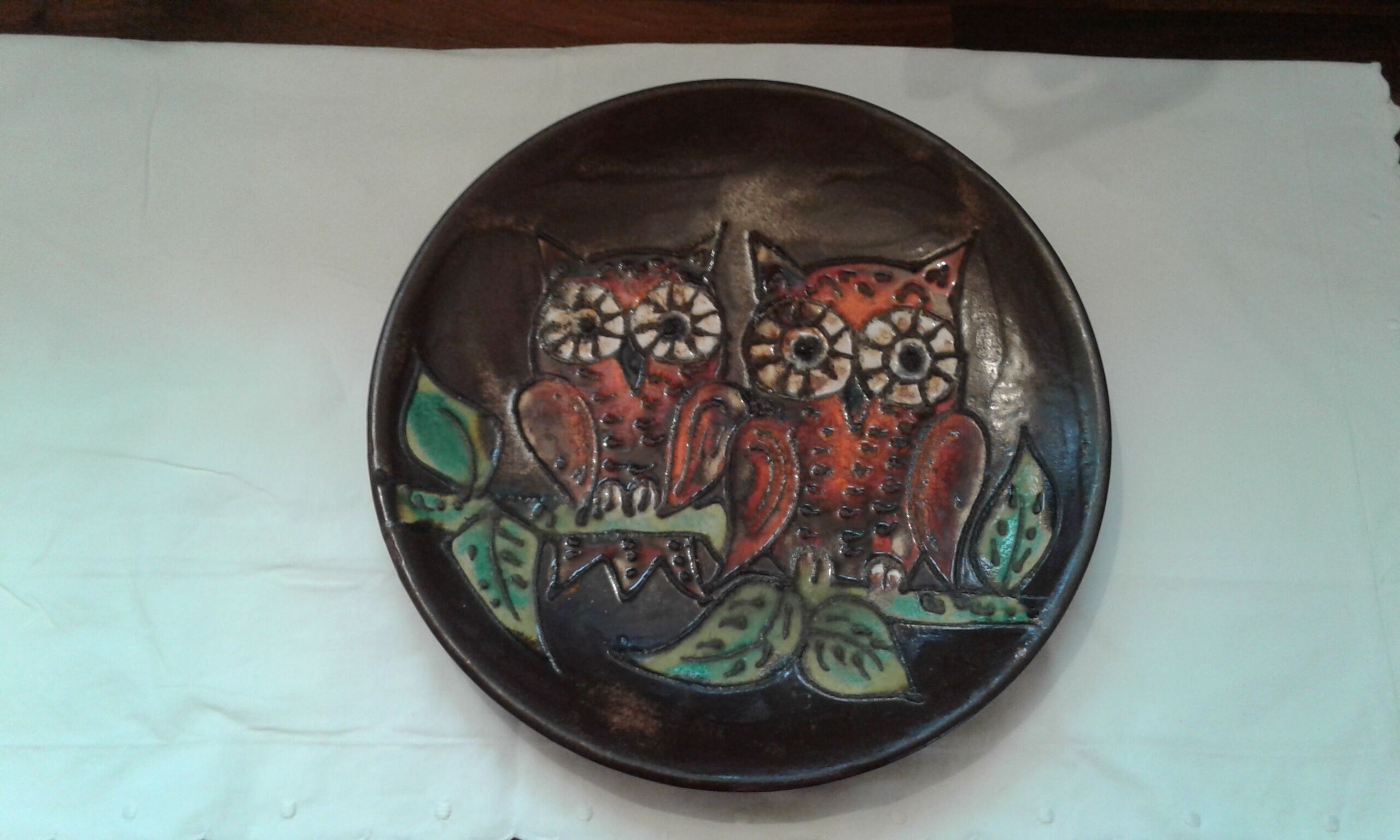 Circular dish, enamelled ceramics. 1950/1960. diameter 29 cm