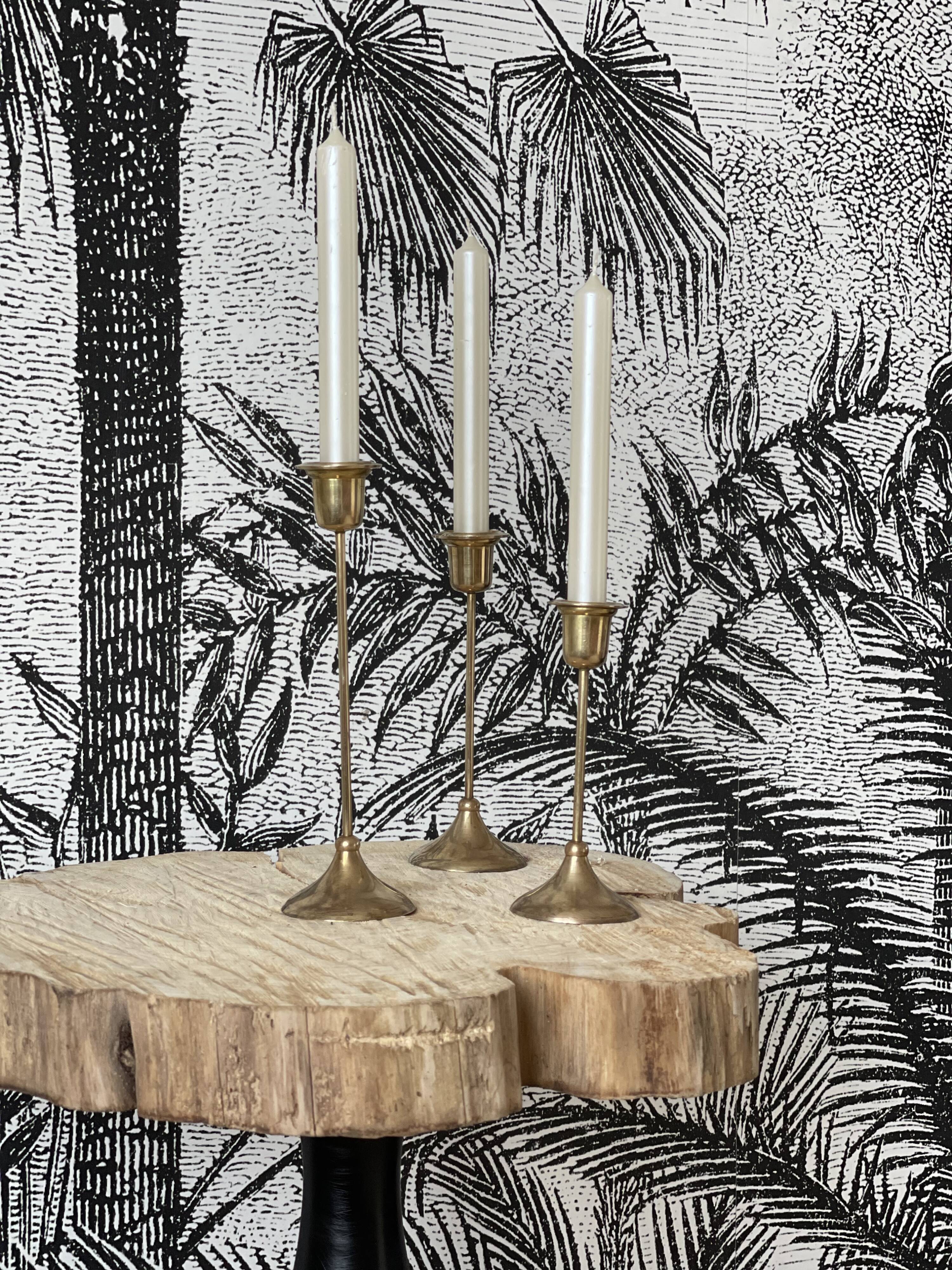 3 brass candle holders 1970