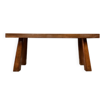 Table d'appoint brutaliste en chêne des années 70, table basse, banc