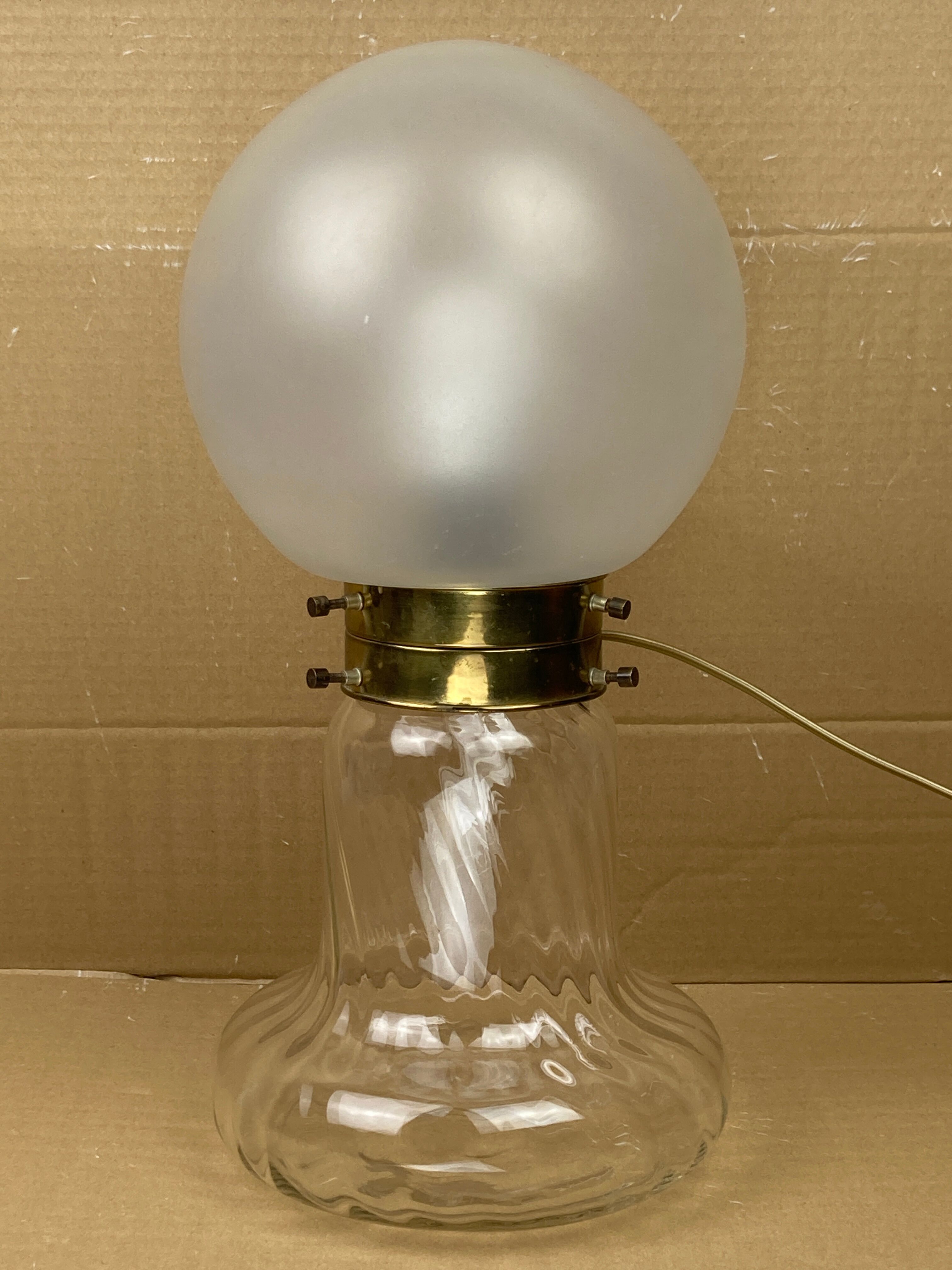 Midcentury Art Deco style swirl brass and glass mushroom table lamp