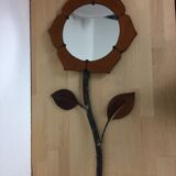 Mirror flower leather and metal 67 x 32 cm