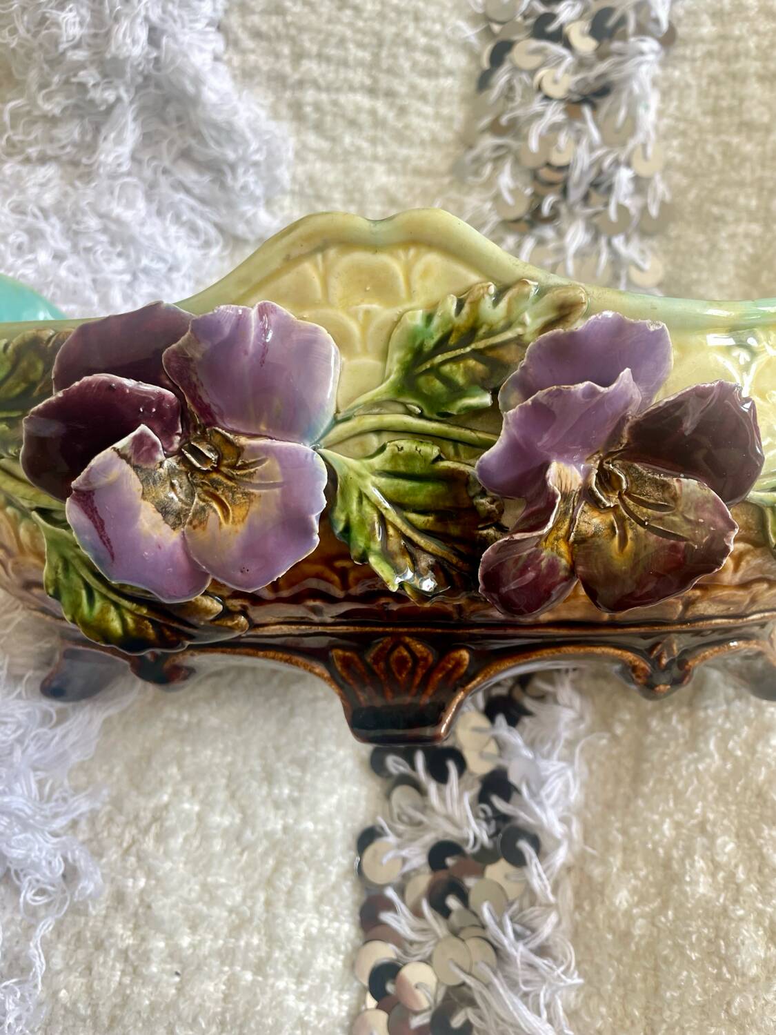 Antique Barbotine Planter from the Onnaing Manufacture, Thought Model