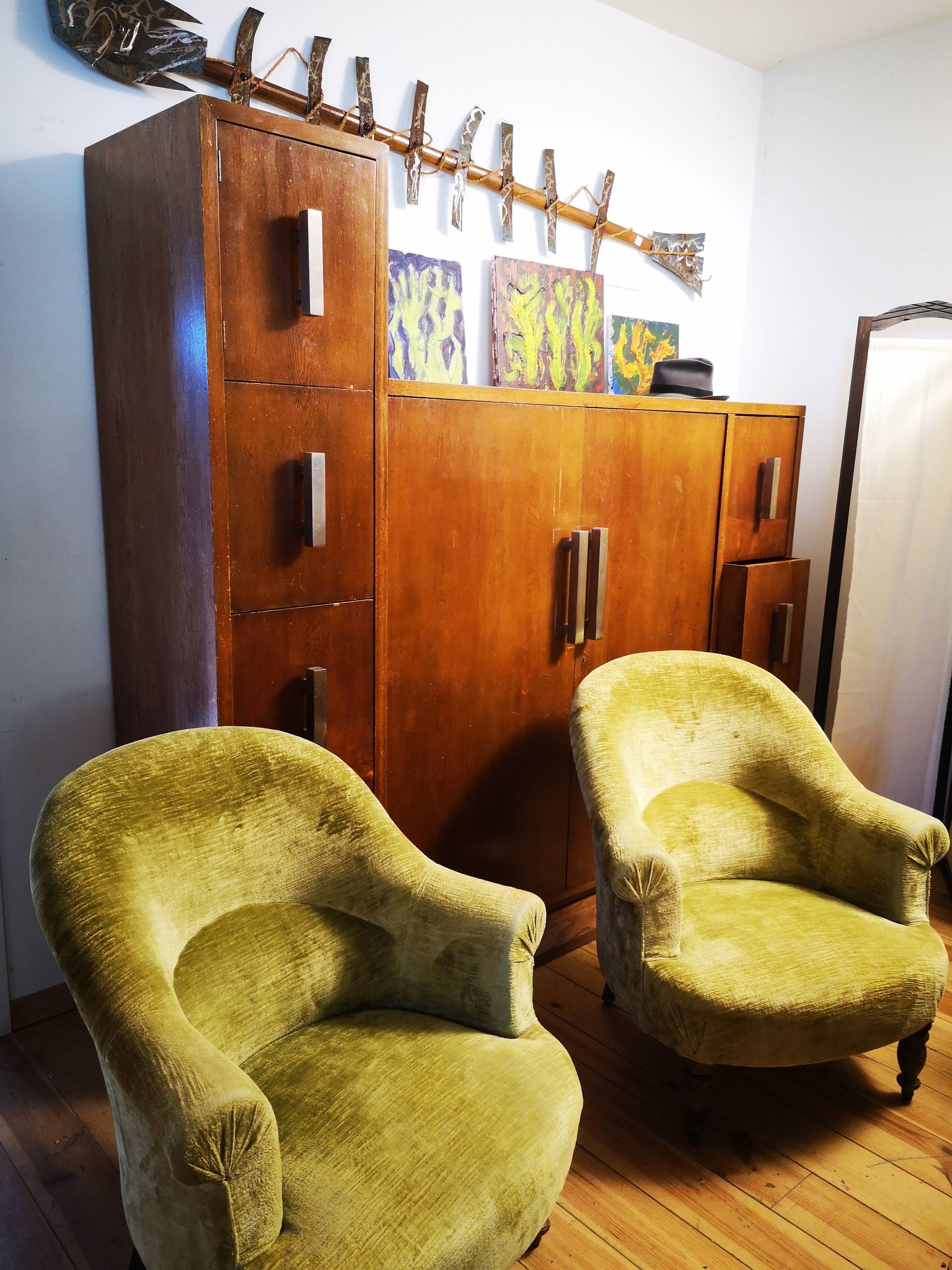Pair of original tapestry velvet toad armchairs