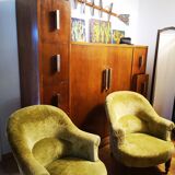 Pair of original tapestry velvet toad armchairs