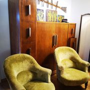 Pair of original tapestry velvet toad armchairs
