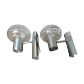 Pair of wall lamps, chrome metal and brushed aluminum 60s 70s