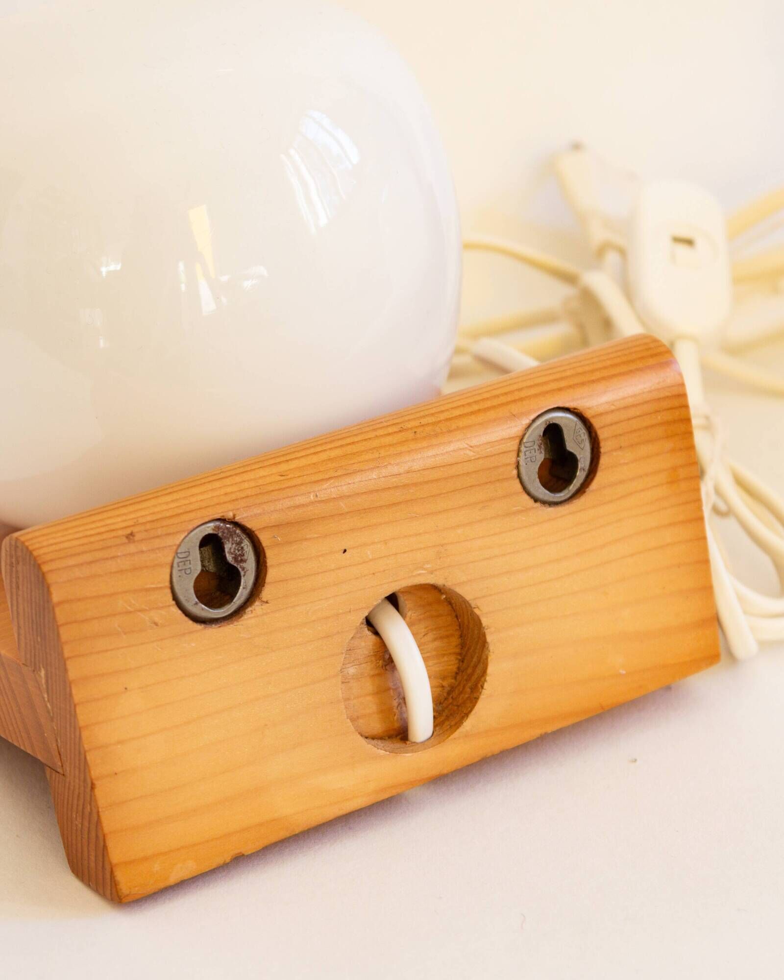 Pair of pine and opaline wall lights, 70s/80s