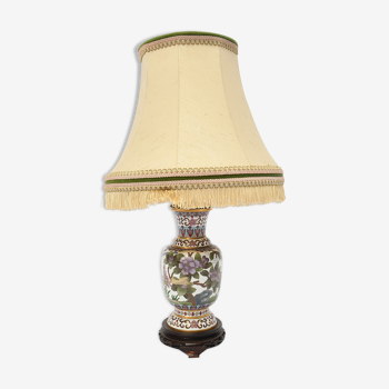 Bronze lamp and cloisonné enamels with floral decoration