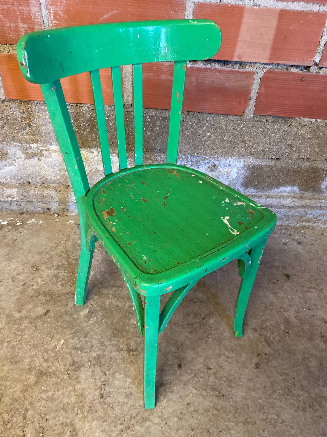 Chaise Bistrot Ancienne Style BAUMANN Bois Tourné Vert Vintage