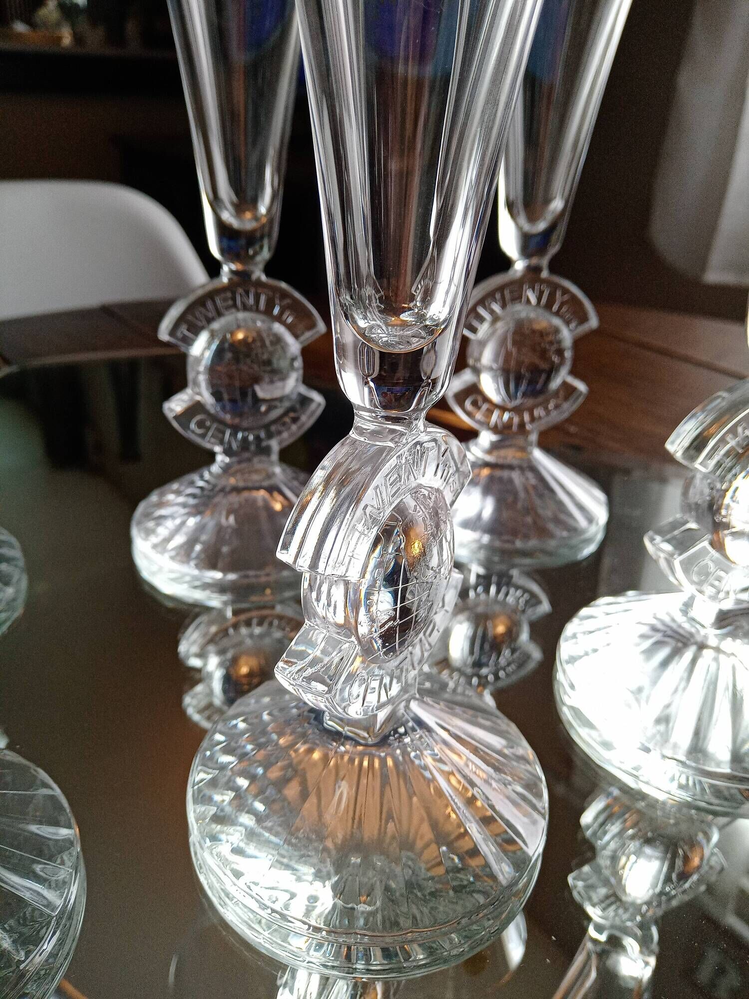 Lot of 6 crystal champagne flutes from Arques model Twenty first Century (21st century)