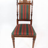 Set of six dining room chairs of oak and upholstered with striped fabric, 1920s
