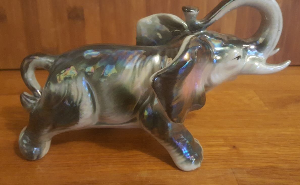 Vintage elephant in iridescent Art Deco ceramic