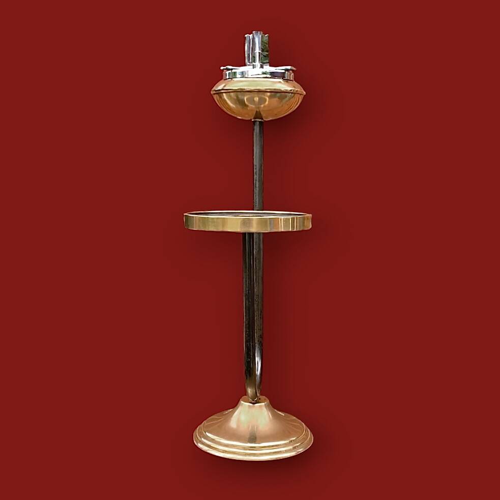 Antique brass and black steel ashtray - 1950s
