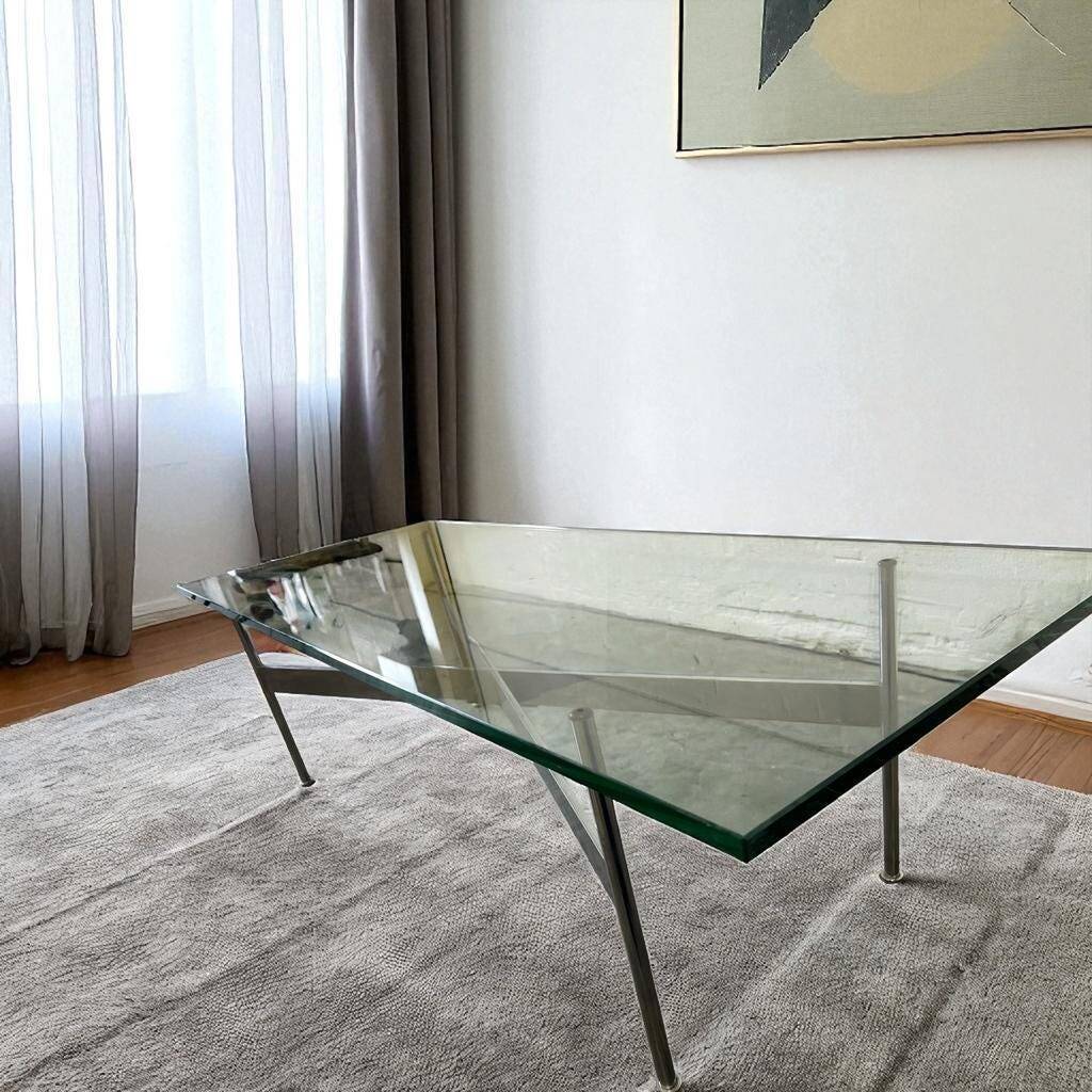 Vintage chrome coffee table / coffee table with glass