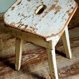 Workshop stool in antique patinated solid wood