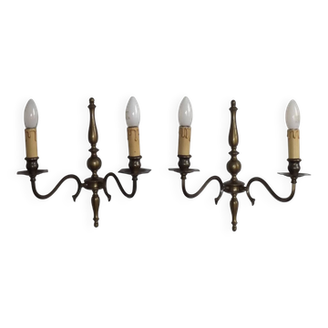Pair of Double French Vintage Bronze Effect Metal Flemish Wall Lights