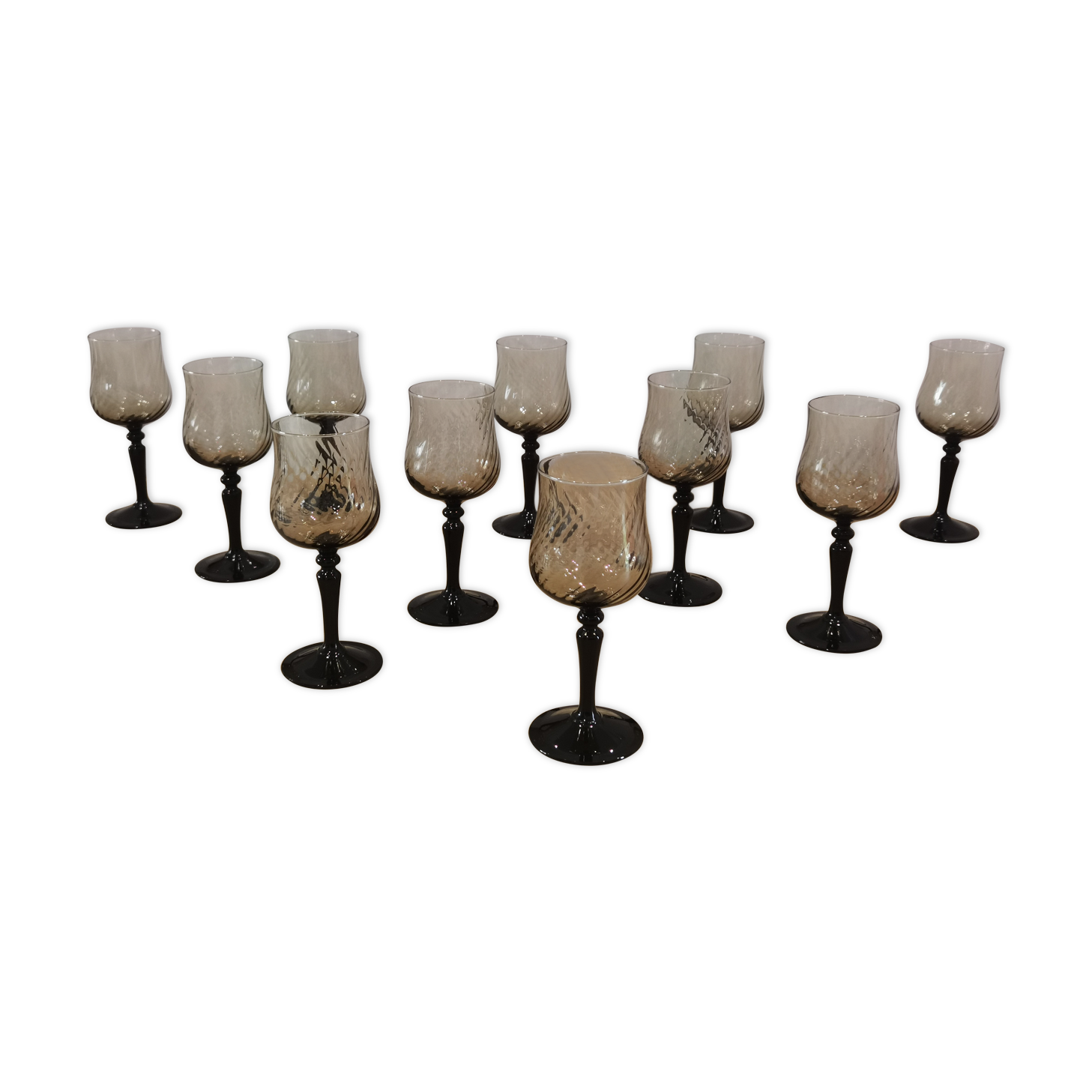 11 vintage black foot smoked twisted water glasses