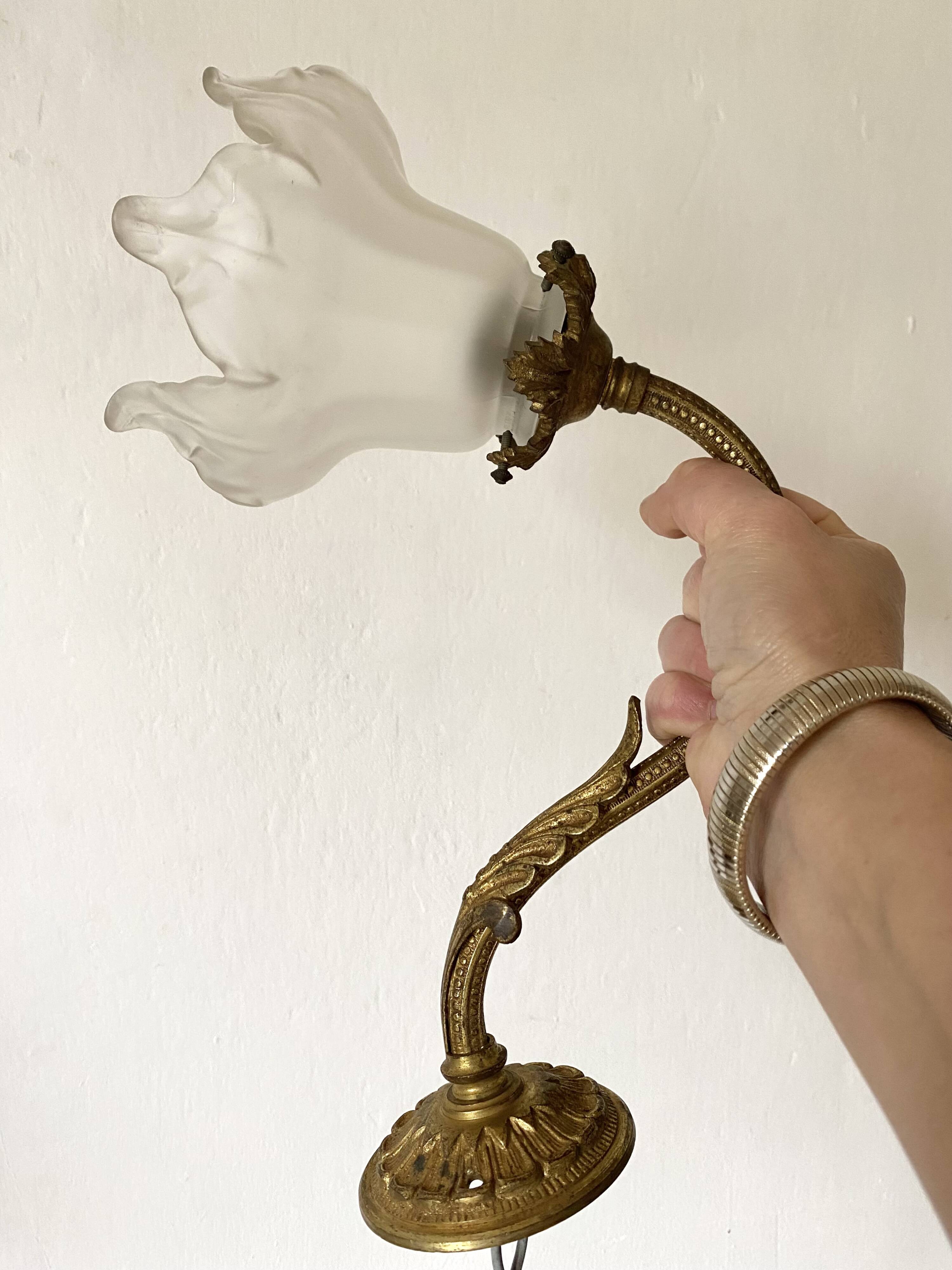 Antique bronze and glass tulip wall lamp