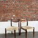 Lot of 4 vintage Scandinavian chairs in wood and golden fabric.