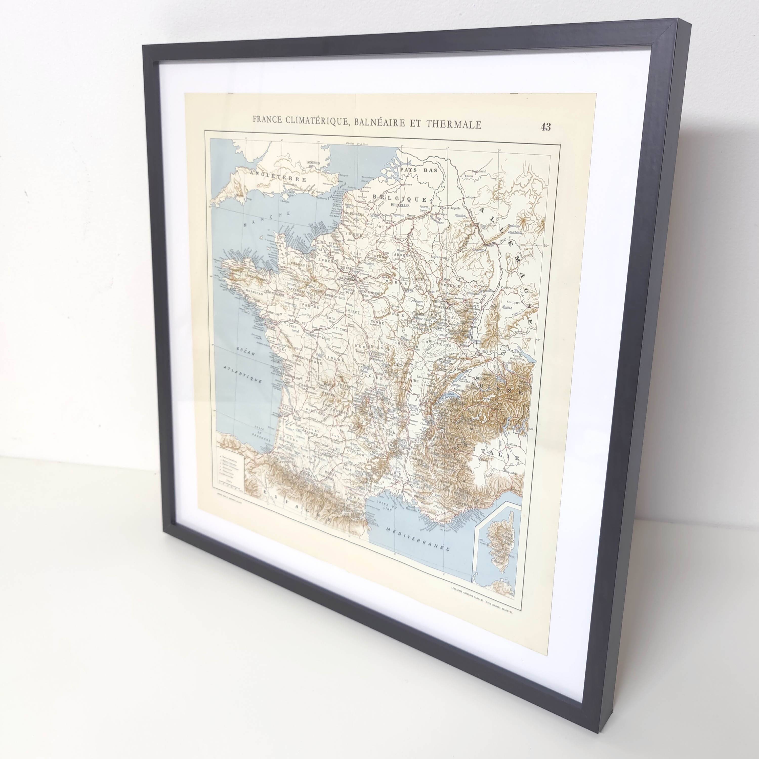 Vintage map of seaside and thermal France from 1950