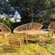 Rattan coffee table and ceramic tiles, France 60s