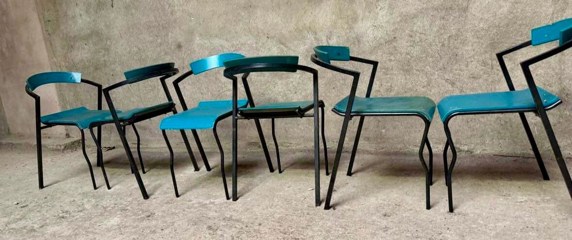 Set of 12 vintage blue bistro chairs