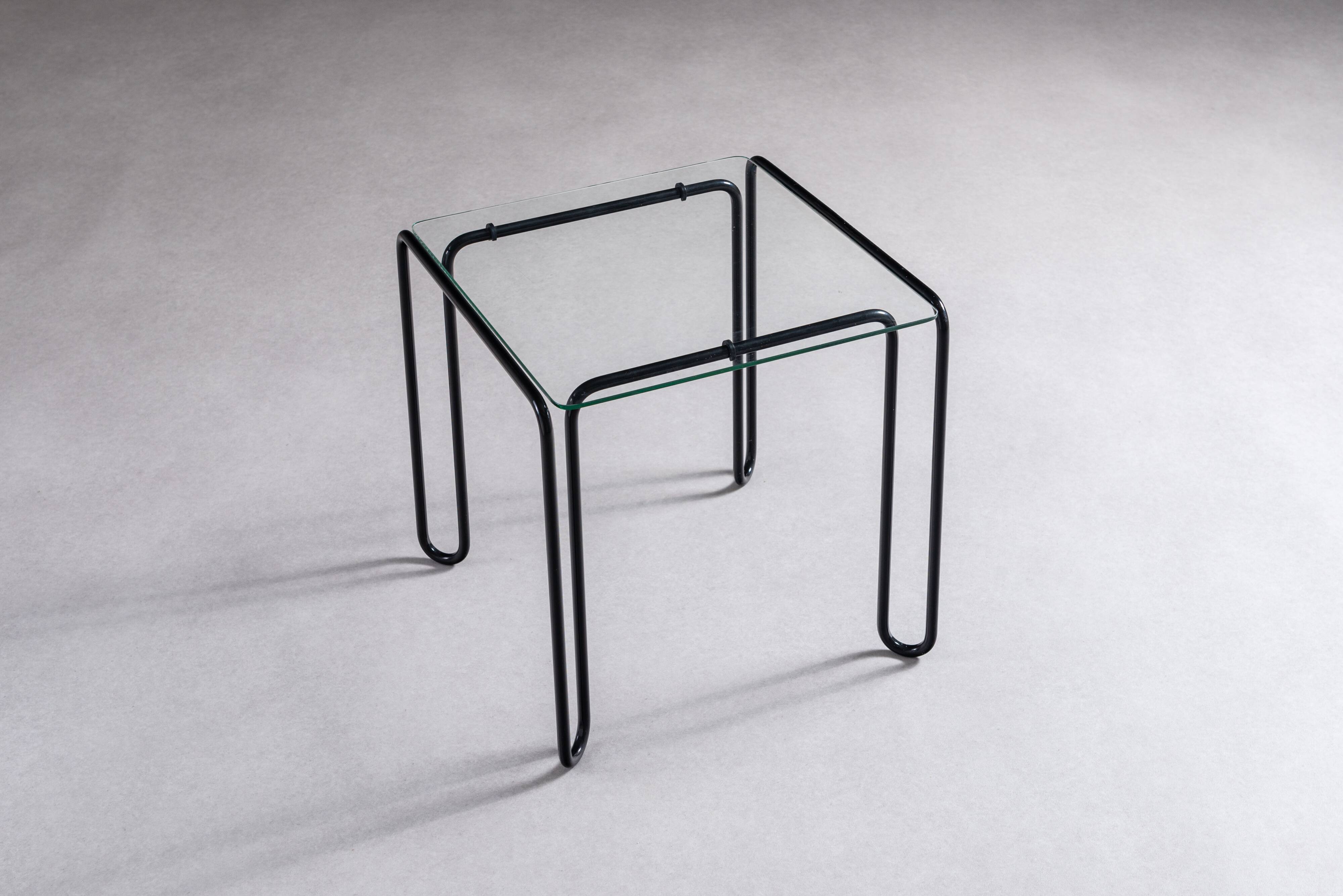 Minimalistic wireframe sidetable with glass top