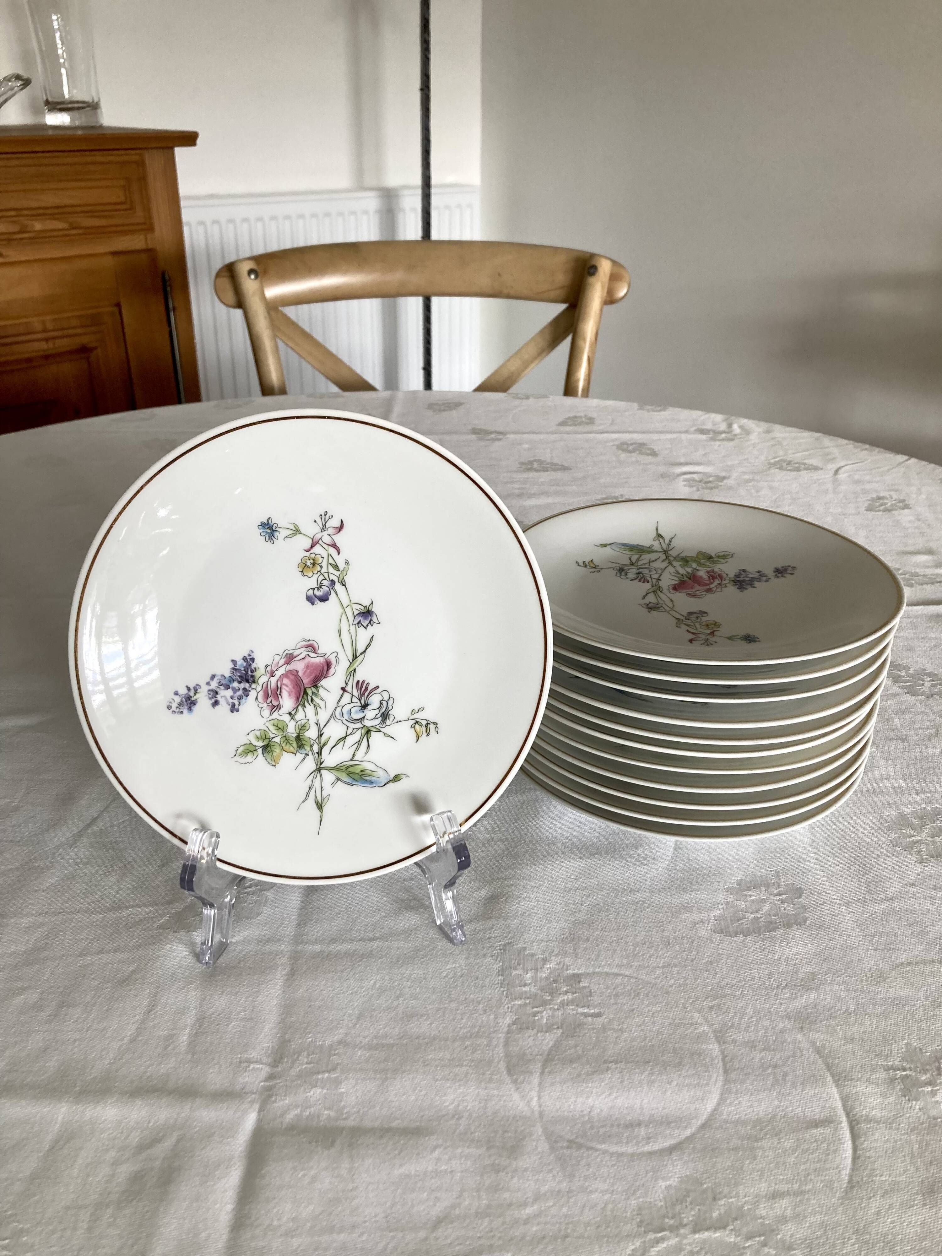 12 Limoges porcelain dessert plates Charles Ahrenfeldt floral decoration