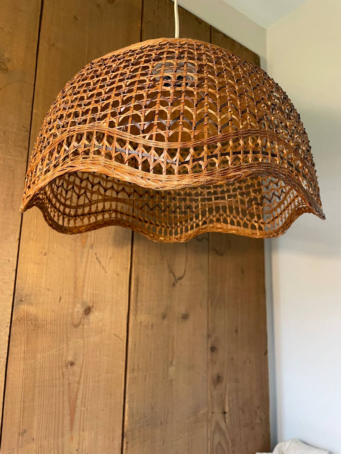 Vintage caned rattan pendant lamp 1970.