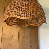 Vintage caned rattan pendant lamp 1970.