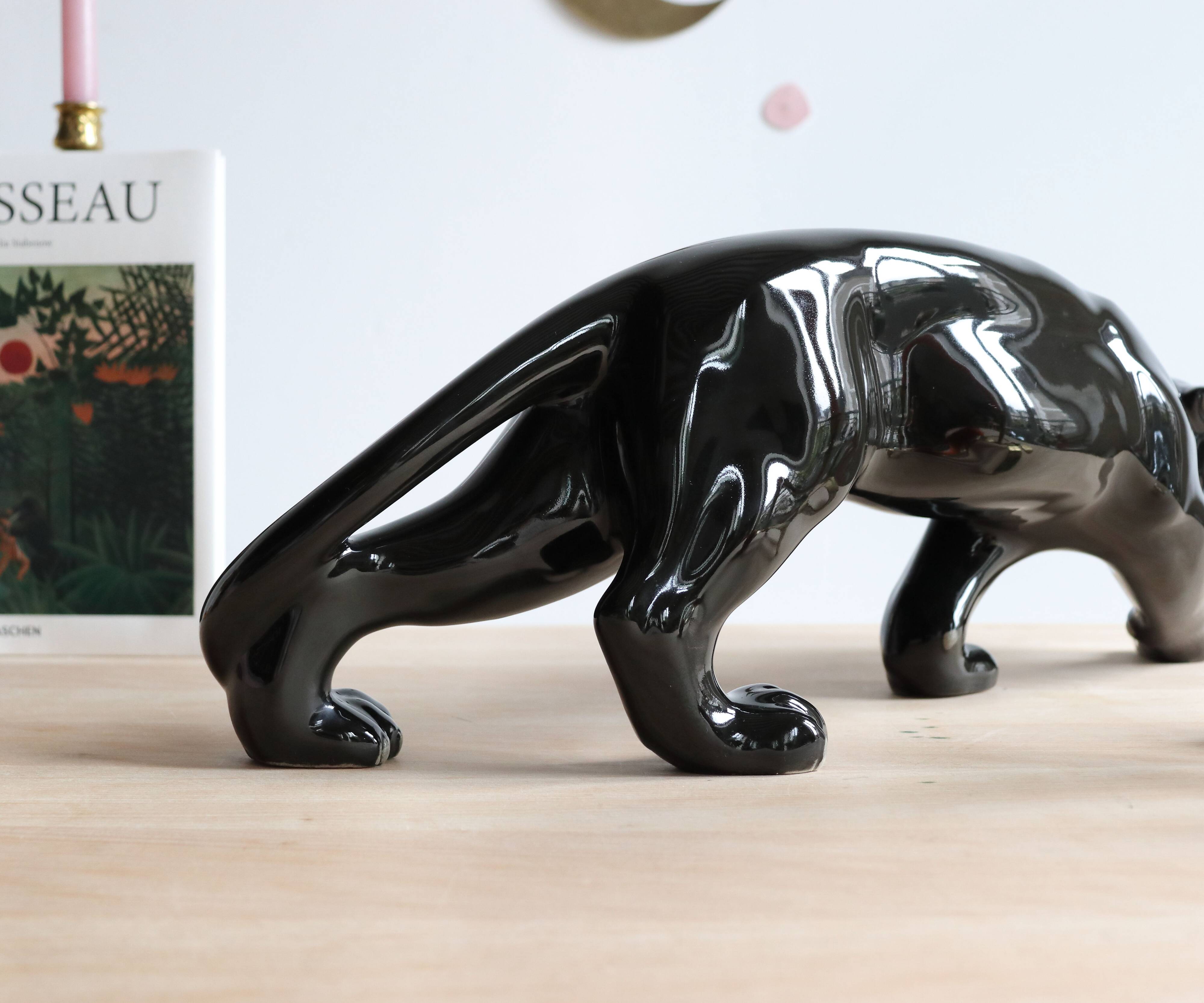 Art Deco ceramic black panther, 60cm sculpture
