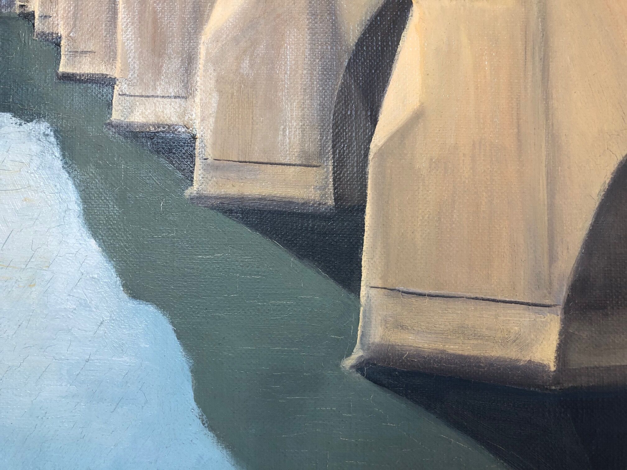 Oil on canvas, "The New Bridge packaged by Christo ", by Charnaux, XXth