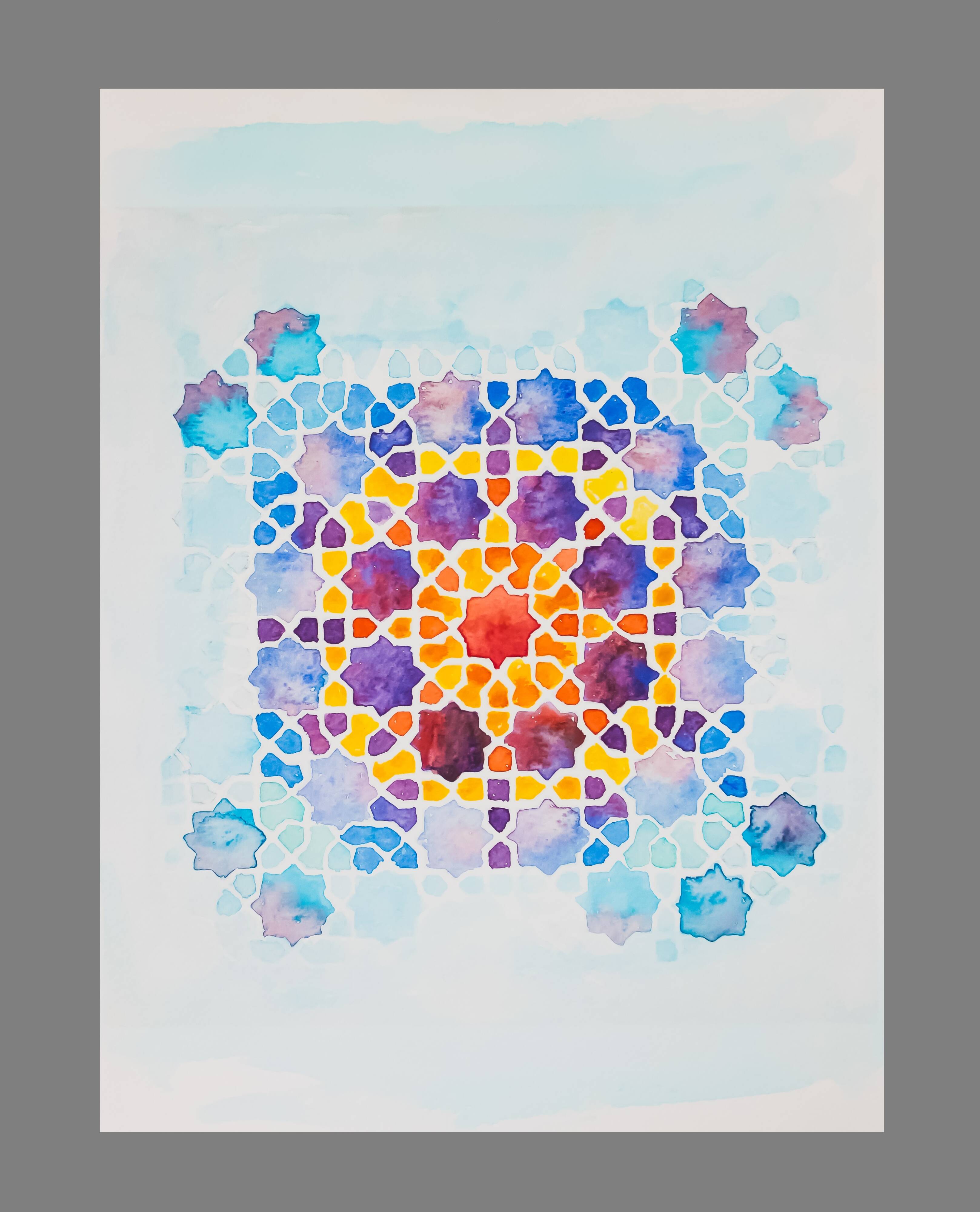 Original acuarela azulejo arabe. Arabic azulejo tile.