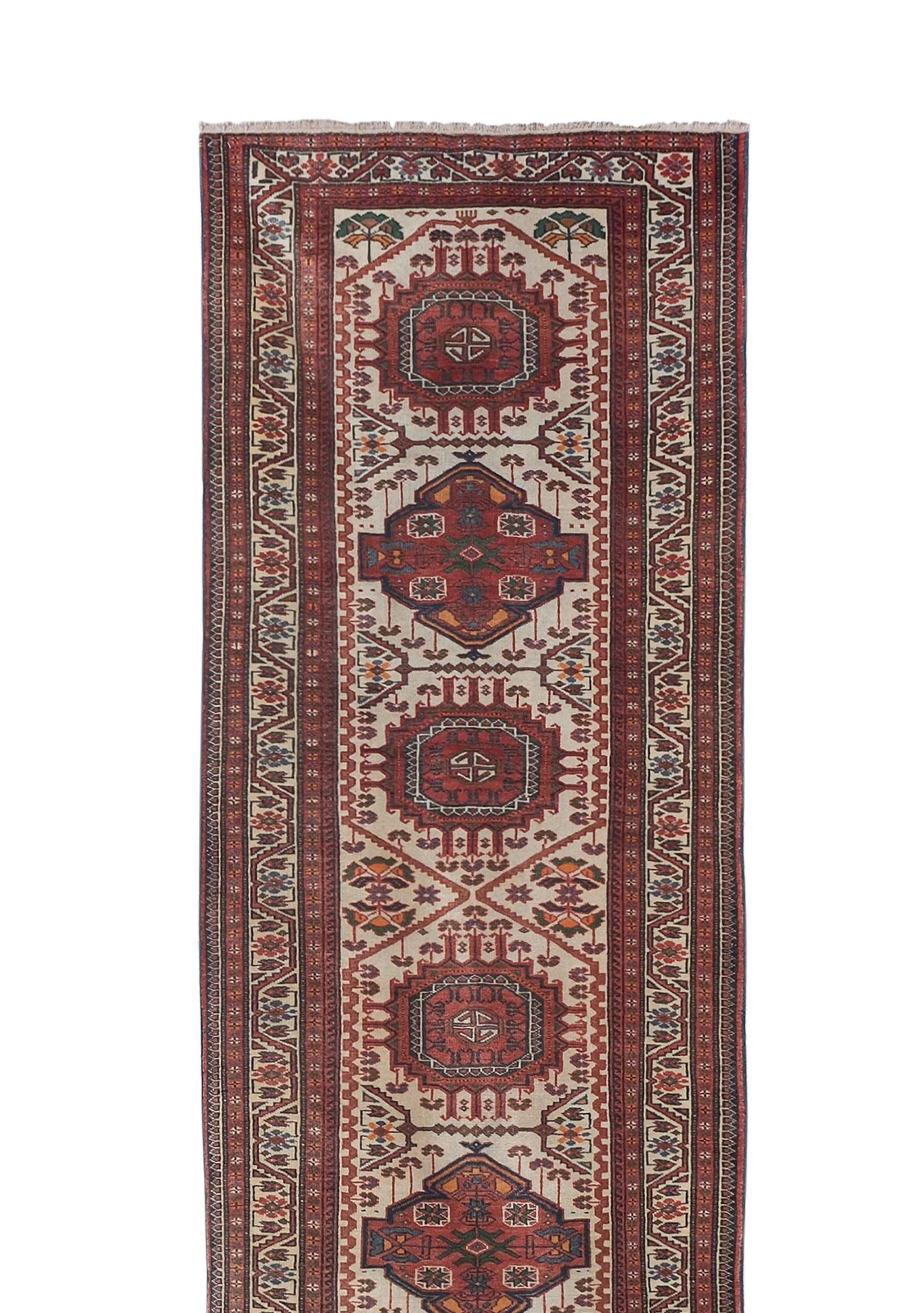 Vintage Turkish Oushak Handwoven Rug 90x414 cm