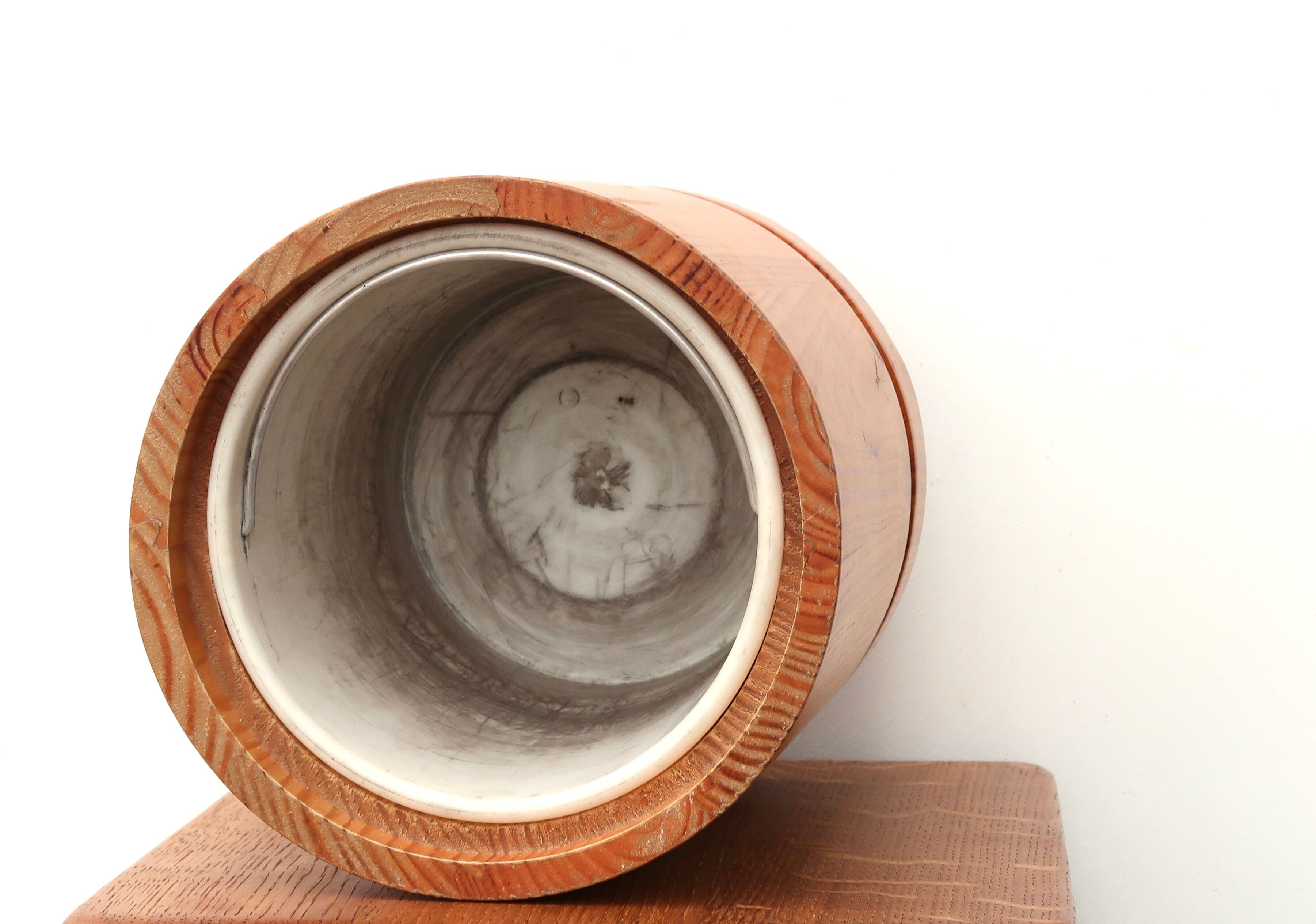 Wooden wastebasket, 70s