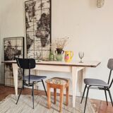 Old farmhouse table metal compass base