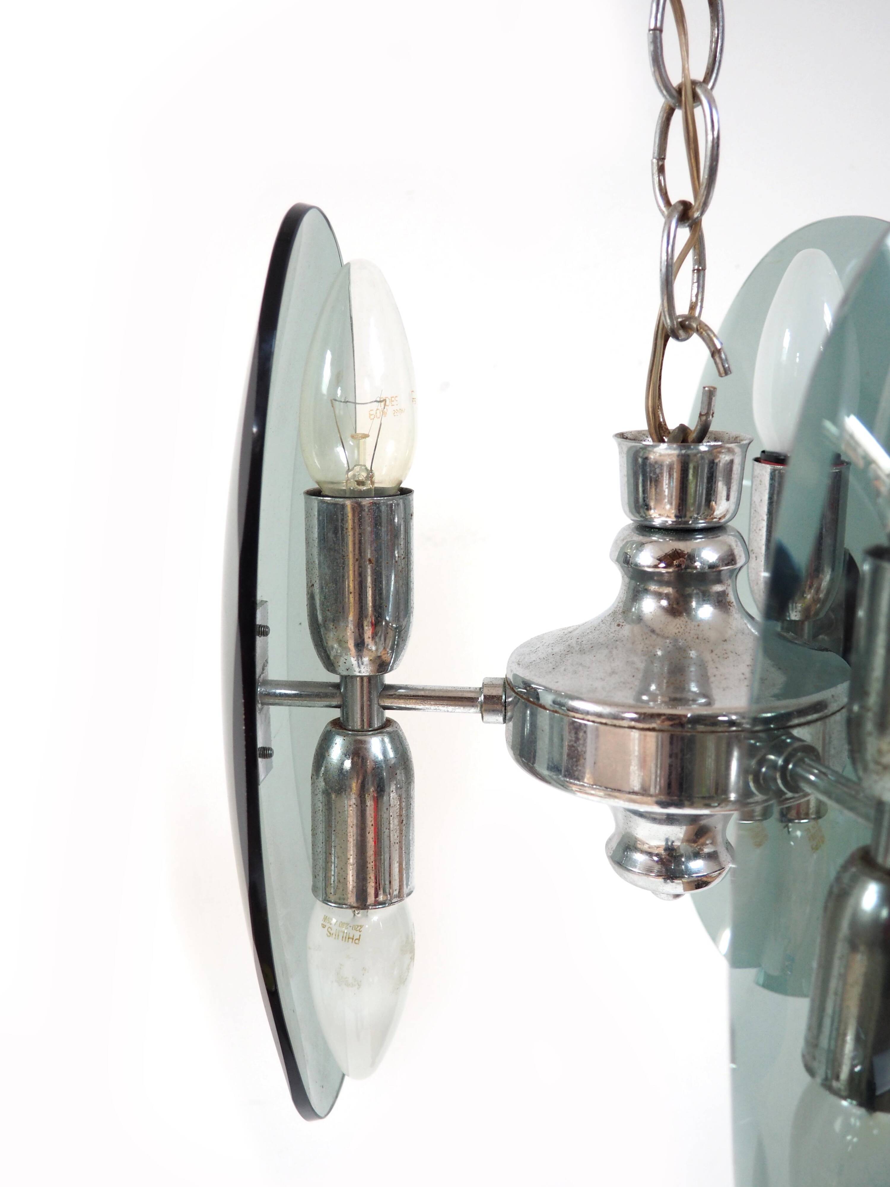 Chrome and smoked glass pendant light