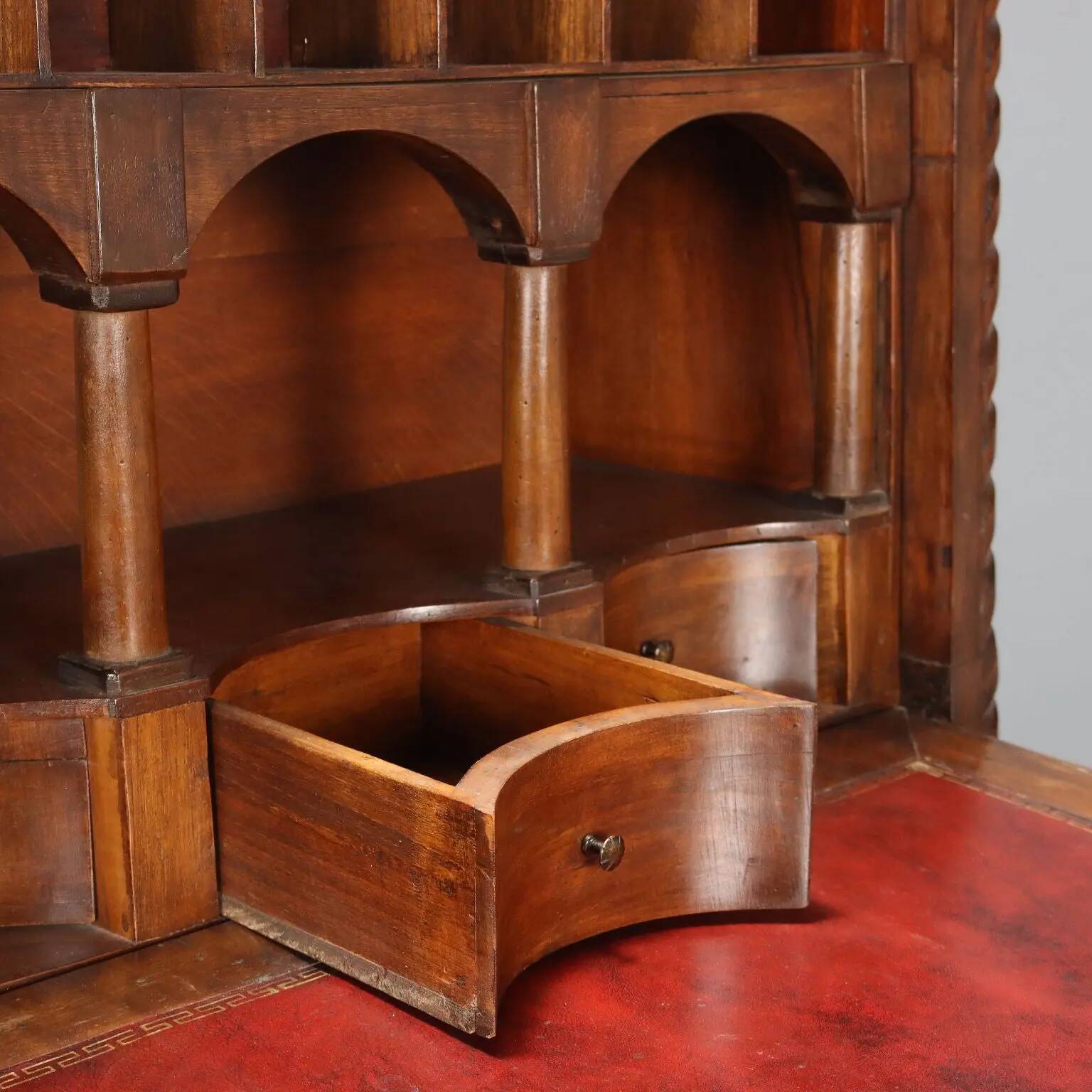 Antique mahogany secretary with leather, Italy, 19th century