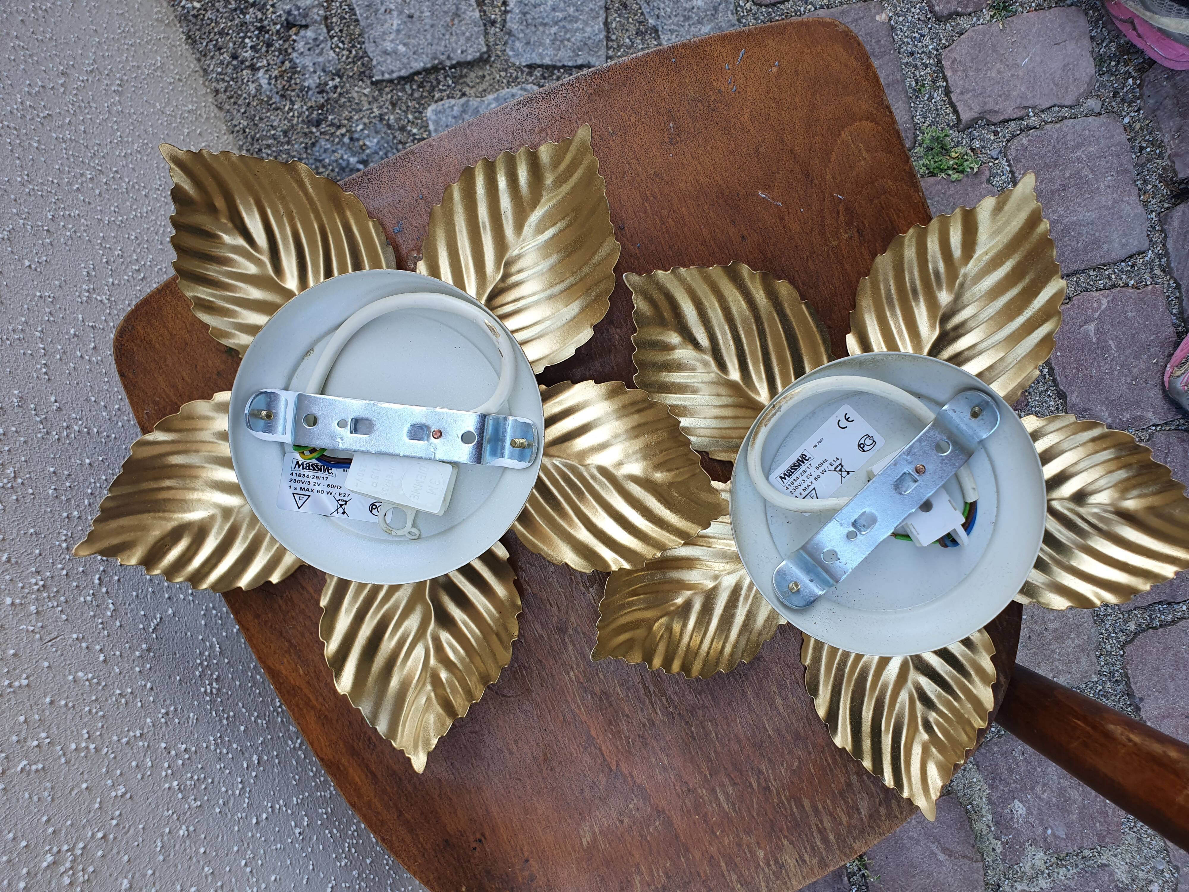 Paire d'appliques fleurs dorées