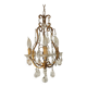 French Vintage Goldtone Metal & Crystal 3 Light Cage Chandelier 5502