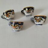 Set of 4 miniature earthenware cups with Old Rouen decor