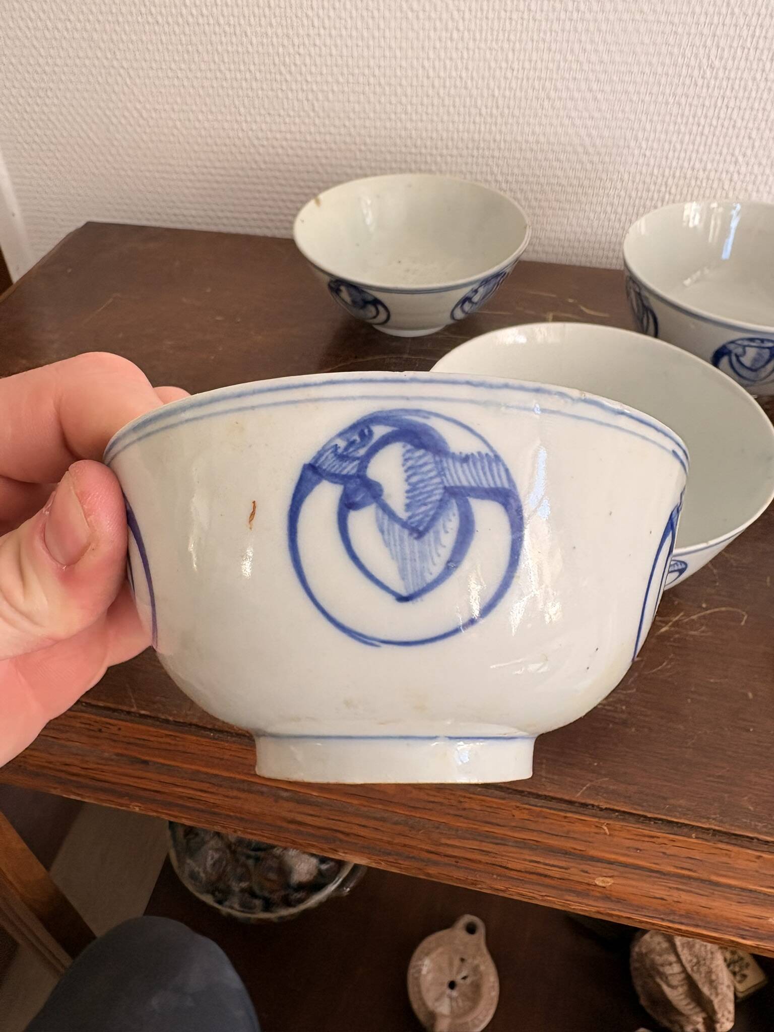 Lot of Blue White Porcelain Rice Tea from China with Cobalt Blue Imperial Dragons